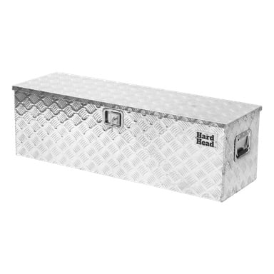 Prostokątne aluminiowe pudełko Hard Head o fakturze diamentowej, centralnym zatrzaskiem, uchwytami po obu stronach oraz widocznym logo Hard Head w prawym przednim rogu.