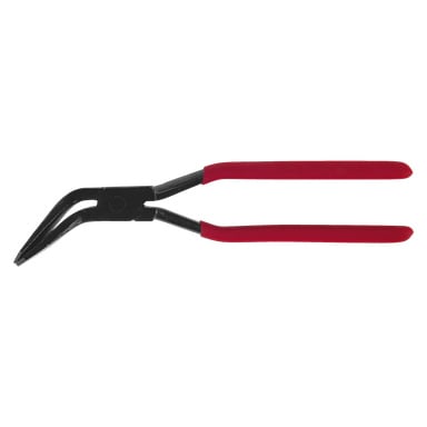 Meec Tools Klappzangen mit schräg ausgerichteter Nase und rot gummibeschichteten Griffen.
