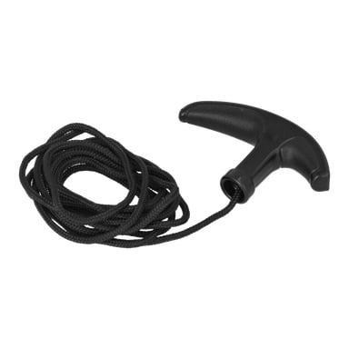 Ett Meec Tools-dragsnöre med ett svart plasthandtag i form av T, kopplat till ett rullat, svart flätat snöre.