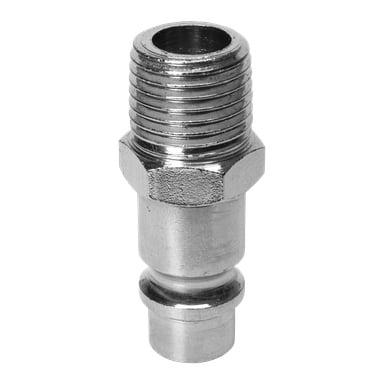 En närbild av en 2-pack JWL Slangadapter, som visar metallpneumatiska luftslangskopplingar med gängade ändar och snabbkopplingsuttag, placerade vertikalt.