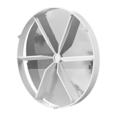 En cirkulär kalldragsskyddsanordning från Anslut med sex jämnt fördelade vingar och en blank, reflekterande yta liknande ett fläktblad eller ventilationspjälle.