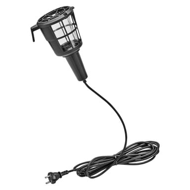 Lampa Anslut Cord to zewnętrzna lampa z ochronną siatką nad żarówką, długim kablem zasilającym i wtyczką oraz wyposażona w uziemienie do prostego montażu w ziemi.