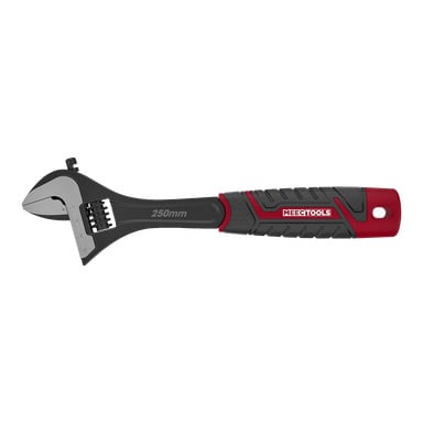 Meec Toolsin säädettävä avain, jossa on musta ja punainen kahva, jossa näkyy 250 mm kokomerkintä ja merkintä kahvassa.