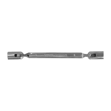 En kromlakkert Flex-skiftenøkkel fra Meec Tools, med teksten CHROME VANADIUM på akselen og designet med to lett vinklede lukkede ender.