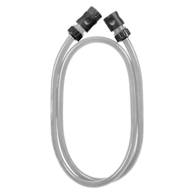 Hard Head Connector -paketti sisältää neljä kirkasta punottua letkua, joissa on mustat muoviliittimet kummassakin päässä, ja ne on asetettu soikeaan muotoon.