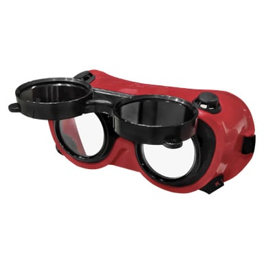 Awelco Welding Goggles Flip-up levereras med klara linser, svarta fällbara skydd, justerbart band och en robust båge för pålitligt ögonskydd vid svetsning.