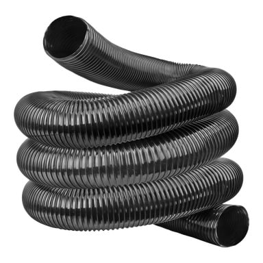 En svart, spiralad sugslang från Meec Tools i plast med flexibla korrugerade åsar löper längs dess längd.