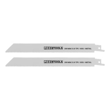 Ett par identiska Meec Tools bajsågblad (2-pack) placeras bredvid varandra.