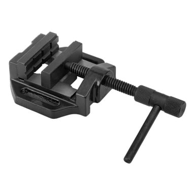 Imadło maszynowe Meec Tools z obrotową rączką, dwoma wyrównanymi szczękami oraz gwintowanym mechanizmem śrubowym do regulacji chwytu.
