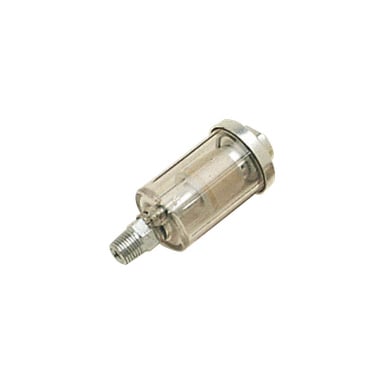 Zwei durchsichtige Meec Tools Filtereinheiten mit Metallanschlüssen sind nebeneinander angebracht. Die Einheit links ist größer und verfügt über einen silbernen Stecker, während die kleinere Einheit rechts einen Messingstecker besitzt.