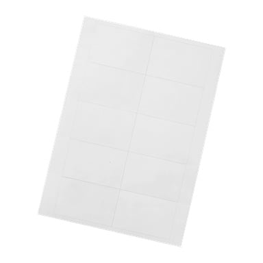 Ett Menuett Labels 40-packblad visas i en lätt vinkel, med åtta rektangulära vita etiketter organiserade i två kolumner och fyra rader.
