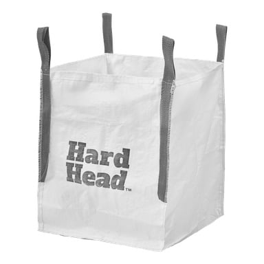 En vit, fyrkantig Builders-väska från Hard Head med stadiga svarta handtag i varje hörn och Hard Head-loggan djärvt framtill.