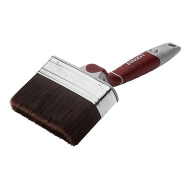 Anza Red Paint Brush Elite har mörka borststrån, en rostfri stålrem märkt med "STAINLESS 120mm" och ett ergonomiskt handtag i rött och grått märkt "ANZA.".