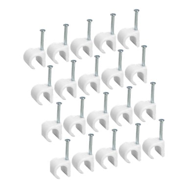 Tjugo Anslut-kabel töjningsavlastningsklämmor med metallspikar är arrangerade i ett förskjutet rutnät.