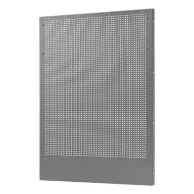 Ett stort, fyrkantigt Hard Head Tool-bräda av metall, med en slät metallgrå finish. Panelen är täckt med många jämnt fördelade små hål i ett rutnät, och det finns fyra större hål placerade nära hörnen för monteringsändamål.