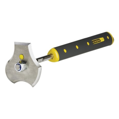 En Speedheater-profilskrapa med tresidig metallblad och ett svartgult handtag.