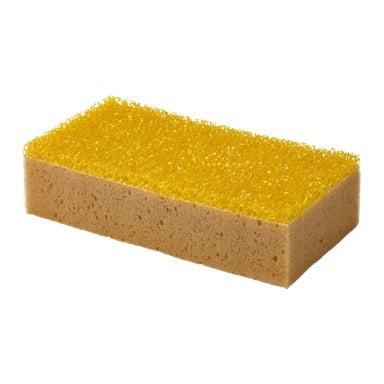 The Insect sponge av Hamron är en rektangulär gul rengöringssvamp med en grov skrubbande topp och en mjuk skumbotten.