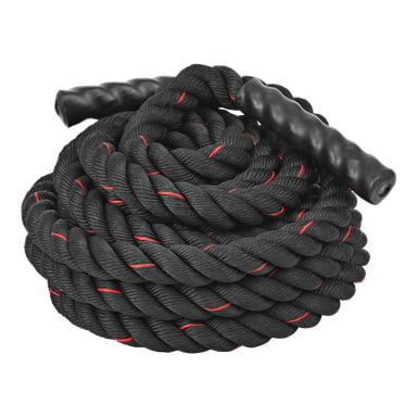 Kayoba Battle-tauet er rullet med røde detaljer og har to teksturerte svarte håndtak, designet for trening eller trening.