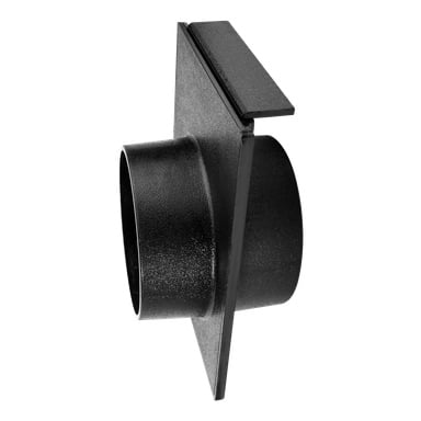 Ett svart metall Meec Tools Extraction Damper med en cirkulär öppning i ena änden och en fast platt rektangulär platta, avsedd för installation i ventilations- eller ventilationssystem.