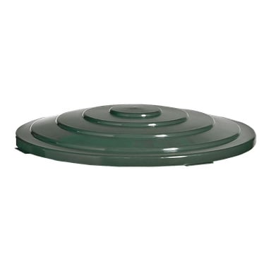 Ett glänsande grönt runt plastlock med koncentriska upphöjda cirklar, gjort av Hard Head, avsett att fungera som ett trappat lock för en stor regnvattentunna.