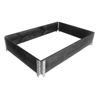 Ett rektangulärt svart trähalsband för odling av Hard Head, konstruerat av fyra paneler förbundna i hörnen med metallbeslag.