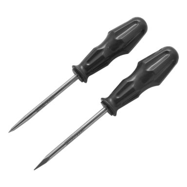 Meec Tools Awl and Piercer Set innehåller två verktyg placerade bredvid varandra, vardera med en vass metallspets och ett svart plasthandtag.