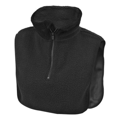 En svart fleece-halsvärmare från Kayoba, designad som en tröja med hög krage och dragkedja fram. Den har mjukt, texturerat tyg och täcker nacken och övre bröstkorgen.