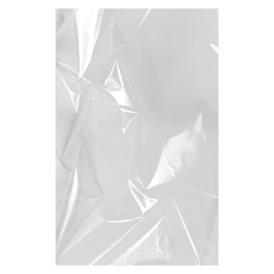 Ett ark blankt, transparent cellofan från No brand EMW är utbrett med flera veck och skimrande reflektioner.