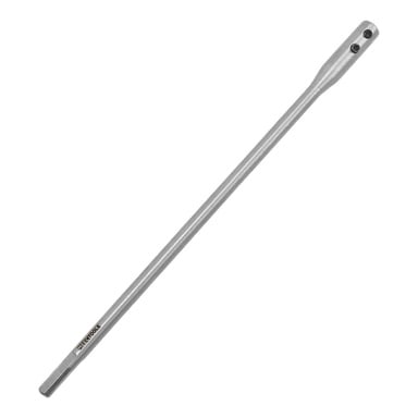 En silverfärgad metallborrförlängare från Meec Tools, utrustad med en fyrkantig drivända och ett roterande huvud. Designad för att användas med hylsor för ökat vridmoment vid fästning eller lossning.