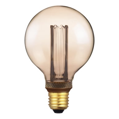 Anslut Globe-lampan LED har en rund glasform med en exponerad glödtråd och en guldskruvsockel.