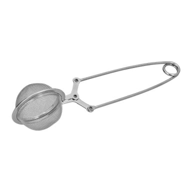 Menuett Tea sil har en metallnätboll för löst te, ett långt handtag och en fjäderbelastad stängning.