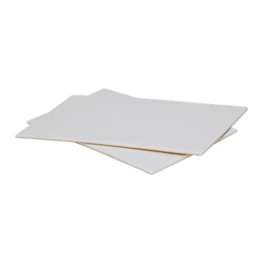 Två rektangulära vita möbeldynor från Hard Head Sheet of Furniture Pads 2 Pack är staplade något snett. Varje pad är tunn, med rundade kanter och en slät, jämn filtyta.