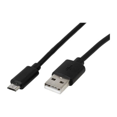 Black Anslut Micro-USB-laddare med en USB-A-kontakt i ena änden och en micro-USB-kontakt i den andra.