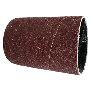 En detaljerad vy av Meec Tools slipvals för poleringsmaskiner (2-pack), som visar dess cylindriska form och grova bruna slipyta, lämplig för raffinering eller formning av material i trä- och metallarbeten.