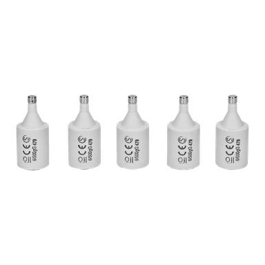 Fem identiska Ifö vita keramiska säkringar med metallspetsar är uppradade i rad. Varje säkring, som är en del av ett 5-pack, visar regleringssymboler, text och koden 6/500 gG 4-70 på sidan.