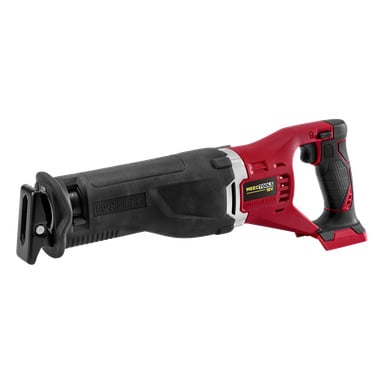 En röd och svart Meec Tools Multiseries batteridriven borstlös reciprocating såg RS-18V HOME 500, med "Brushless" på motorn och anmärkningsvärda märken på sidan.