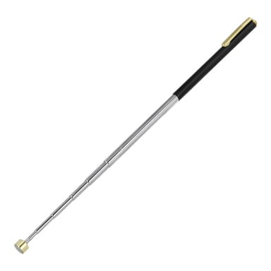 Meec Tools teleskopiska magnetverktyg har ett svart handtag, en guldfickklämma och en utdragbar silveraxel för att plocka upp små metallföremål.
