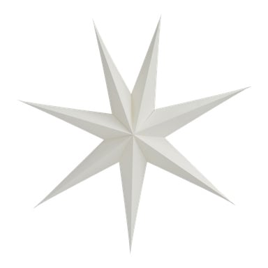 EKVIPs vita adventsstjärna har en symmetrisk, tredimensionell åttauddig form med skarpa, förlängda spetsar och subtil skuggning.