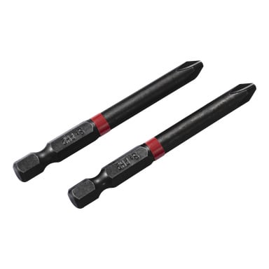 Två långbitar från Meec Tools från en 2-pack, båda med svart finish, sexkantig bas och en röd ring på axeln. Bitarna placeras sida vid sida parallellt.