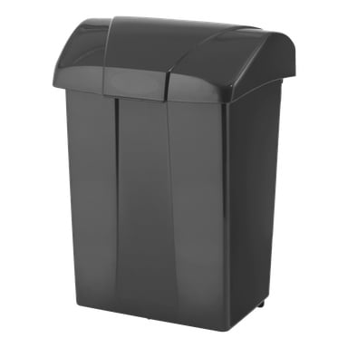 En svart plastpostlåda Hard Head med svänglock och en rektangulär, modern design.