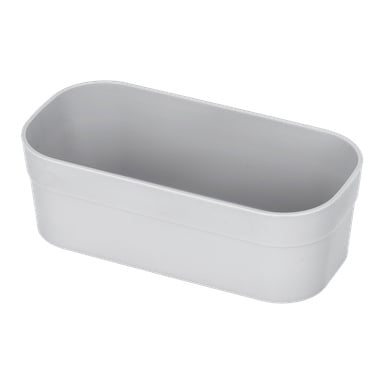 Ein Hard Head Drawer Insert mit einem einfachen rechteckigen Design und abgerundeten Ecken, gefertigt aus hellgrauem Kunststoff und oben offen, ist leicht schräg dargestellt.