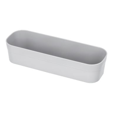 Ein Hard Head Drawer-Einsatz mit einer einfachen, rechteckigen grauen Kunststoffform und abgerundeten Ecken.