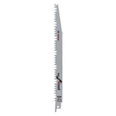 Ett Bosch reciprok sågblad med Swiss Made, topp för trä, HCS, 5 TPI, 228 mm/9" och S 1131 L tryckt på sidan.