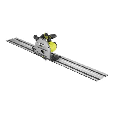 Ryobi One+ HP batteridrivna dyksåg, modell RPLS18X-0, har ett grönt och silverfärgat motorhus och är placerat på en förlängd metallstyrskena, byggd för att leverera precisa raka snitt genom trä eller liknande material.