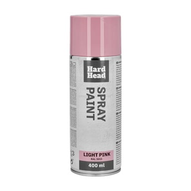 En 400 ml Hard Head spraylackburk med ljusrosa lock och matchande etikett, med texterna "SPRAY PAINT" och "LIGHT PINK RAL 3015" på framsidan, samt fler produktdetaljer längs sidorna.