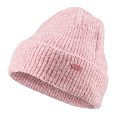 Kayoba Outdoor Hat är en ljusrosa, ribbad mössa med vikt brätte och en liten rektangulär etikett på ena sidan. Tillverkad av mjukt, fluffigt tyg ser den varm och bekväm ut.