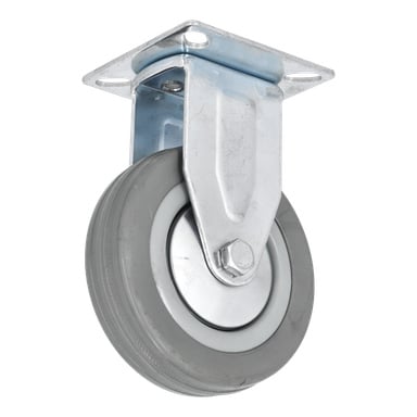 Ett Hamron Transport-hjul med en enda grå svängbar design, metallmonteringsplatta och fäste. Hjulet har en robust metallkärna täckt av slitstarkt grått gummi.