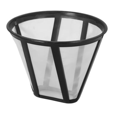 Menuett återanvändbart kaffefilter har en konisk design med en svart plastram.