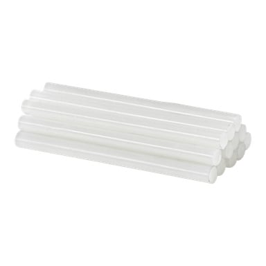 Ett prydligt uppordnat paket med tolv genomskinliga vita limstift från Meec Tools.