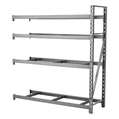 Steel shelf Extension Modular Storage System från Hard Head visas med tre tomma hyllor, en öppen ramstruktur och karakteristiska kantiga sidostöd för en minimalistisk industriell stil.